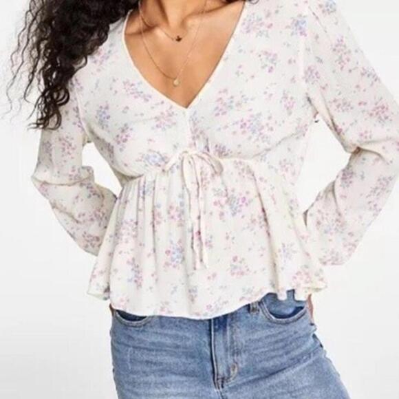 Hippie Rose Juniors Tie Waist Babydoll Top, shirt White Orchid, XS, S, M… - Picture 3 of 7